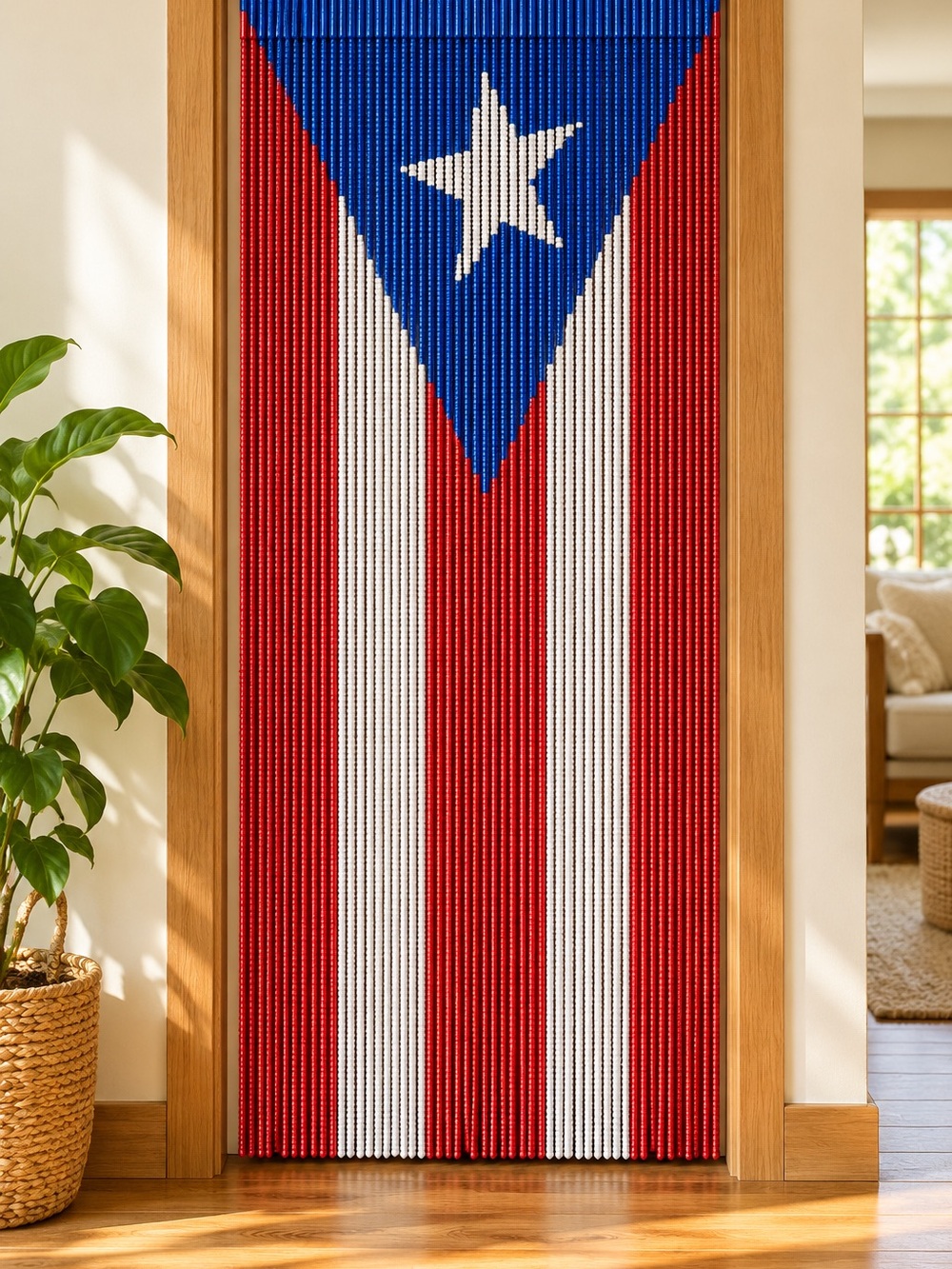 Puerto Rico flag curtain Red White Blue Star Beaded Door Tapestry